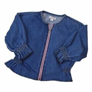 Girls Lightweight Denim Balloon Sleeve Zip Jacket